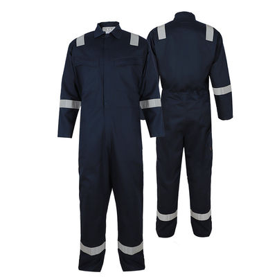معاطف خفيفة الوزن Hi Vis مقاومة للحريق من القطن باللون الأزرق الداكن ملابس موحدة مضادة للسلامة لحام مقاومة للحريق